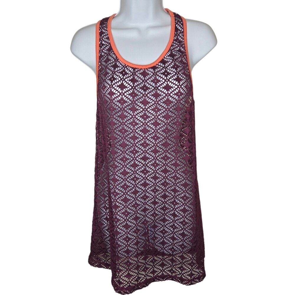 Women's Miken Burgundy Crochet Lace Racer Back Swimsuit Beach  Cover-up M